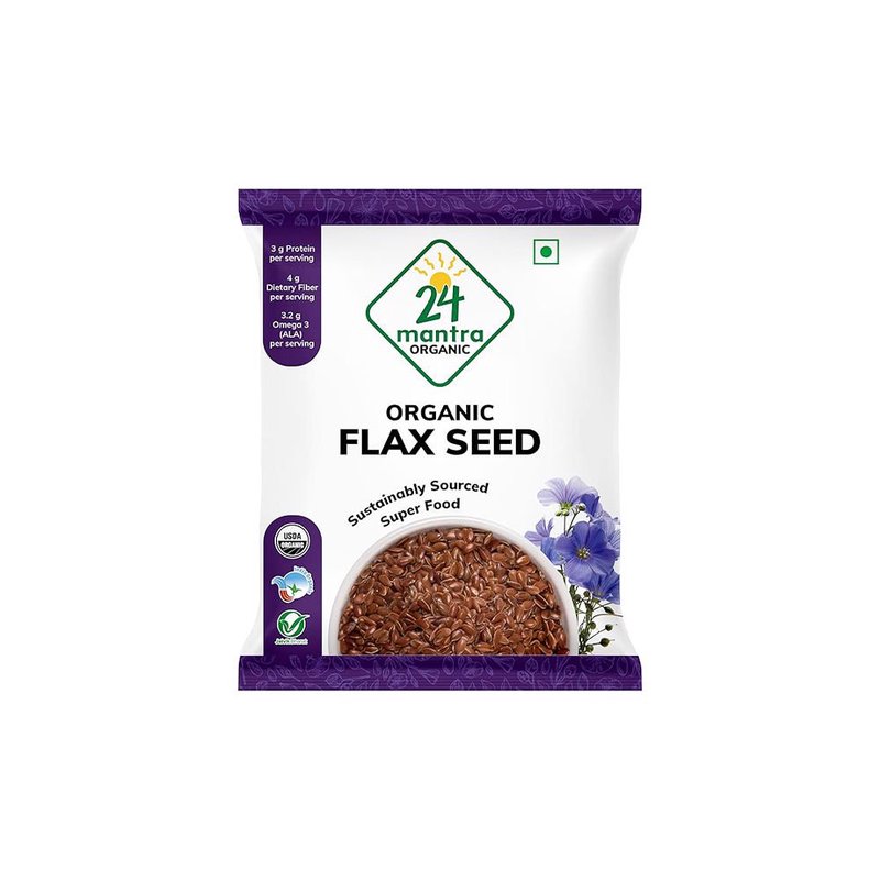24 Mantra Organic Flax Seeds | Whole Alsi Seeds | Omega-3 Rich Superfood | High Fiber | Daily Nutrition