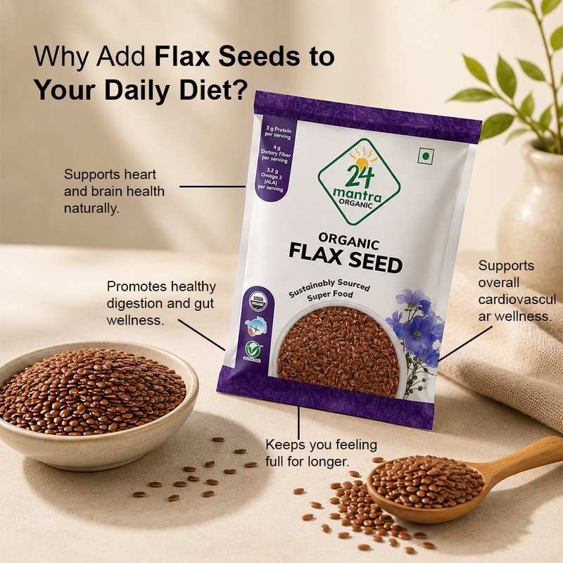 24 Mantra Organic Flax Seeds | Whole Alsi Seeds | Omega-3 Rich Superfood | High Fiber | Daily Nutrition