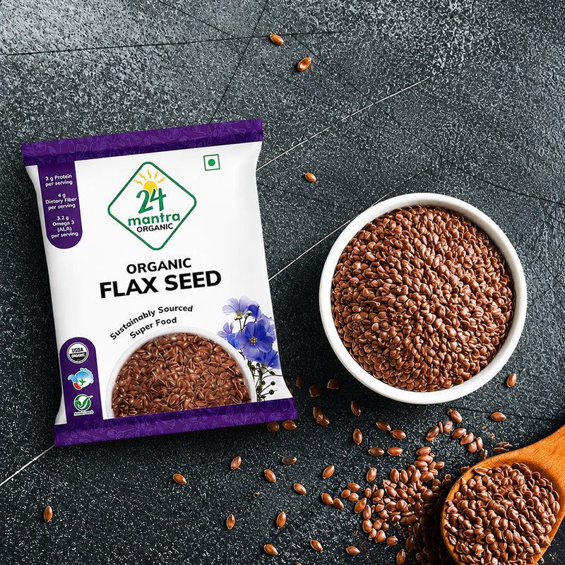 24 Mantra Organic Flax Seeds | Whole Alsi Seeds | Omega-3 Rich Superfood | High Fiber | Daily Nutrition