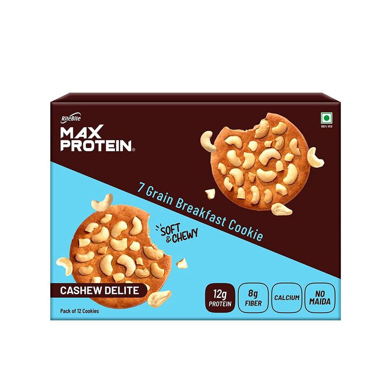 RiteBite Daily 7 Grain Breakfast Cookies Cashew Delight | Made with 7 Grains & Cashews | High Fibre & Calcium | No Maida | No Preservatives | Crunchy Breakfast & Anytime Snack