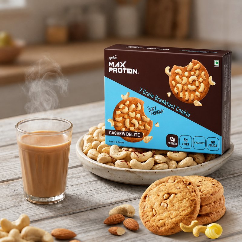 RiteBite Daily 7 Grain Breakfast Cookies Cashew Delight | Made with 7 Grains & Cashews | High Fibre & Calcium | No Maida | No Preservatives | Crunchy Breakfast & Anytime Snack