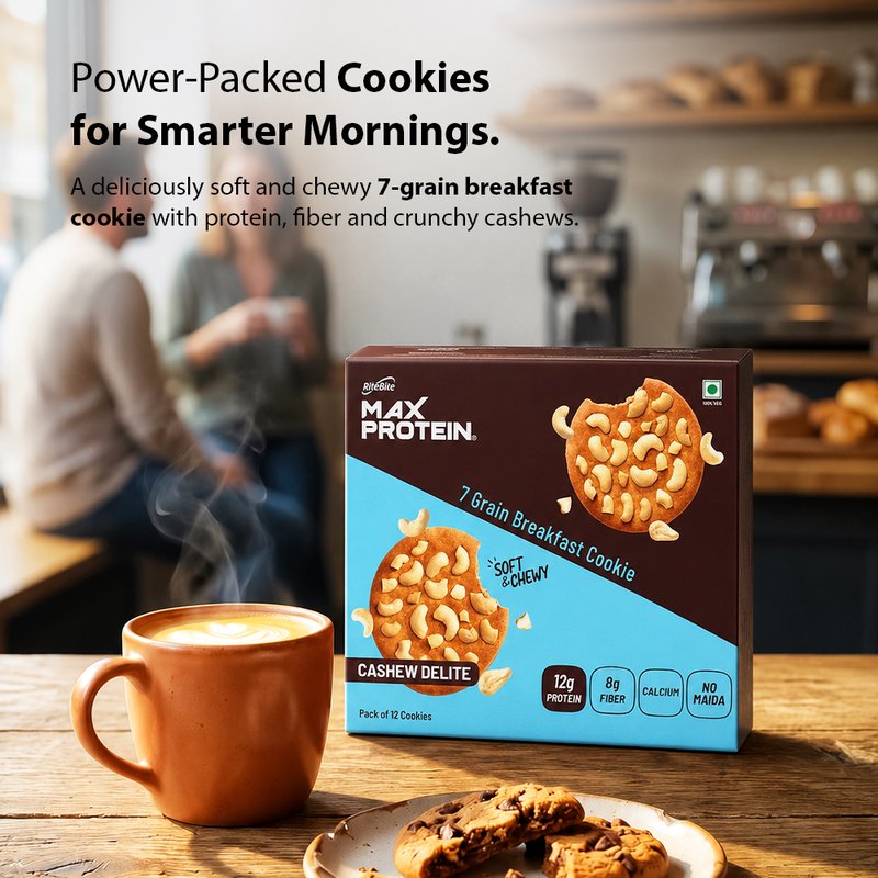 RiteBite Daily 7 Grain Breakfast Cookies Cashew Delight | Made with 7 Grains & Cashews | High Fibre & Calcium | No Maida | No Preservatives | Crunchy Breakfast & Anytime Snack