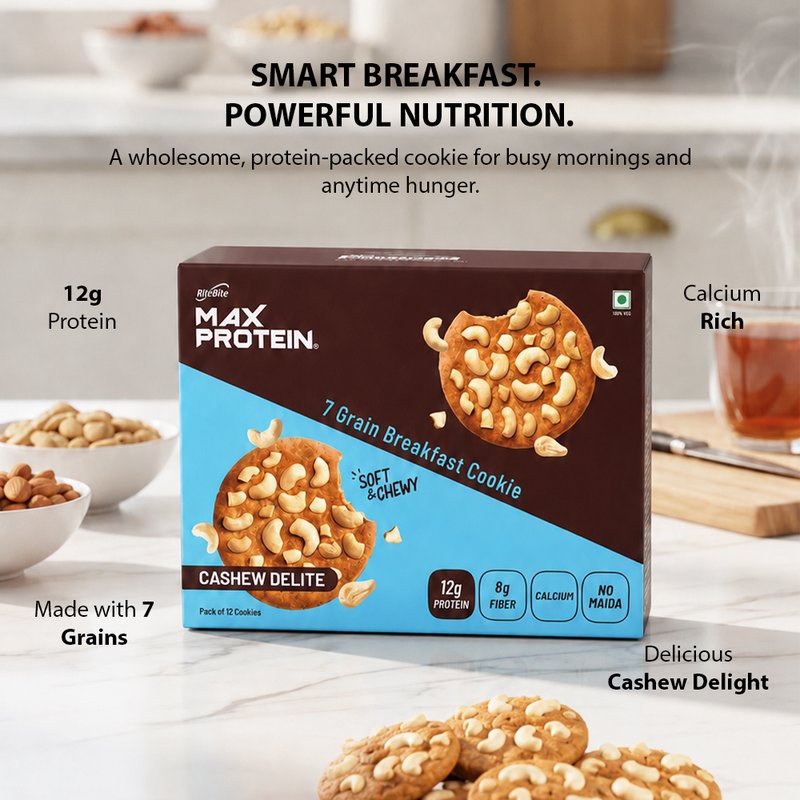 RiteBite Daily 7 Grain Breakfast Cookies Cashew Delight | Made with 7 Grains & Cashews | High Fibre & Calcium | No Maida | No Preservatives | Crunchy Breakfast & Anytime Snack