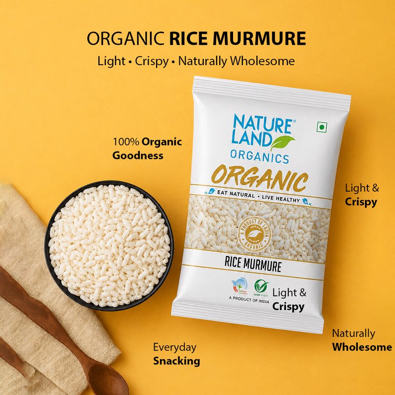 Natureland Organics Rice Murmure 200g | 100% Organic Puffed Rice | Light & Crispy Murmura for Bhel, Chivda, Snacks & Breakfast