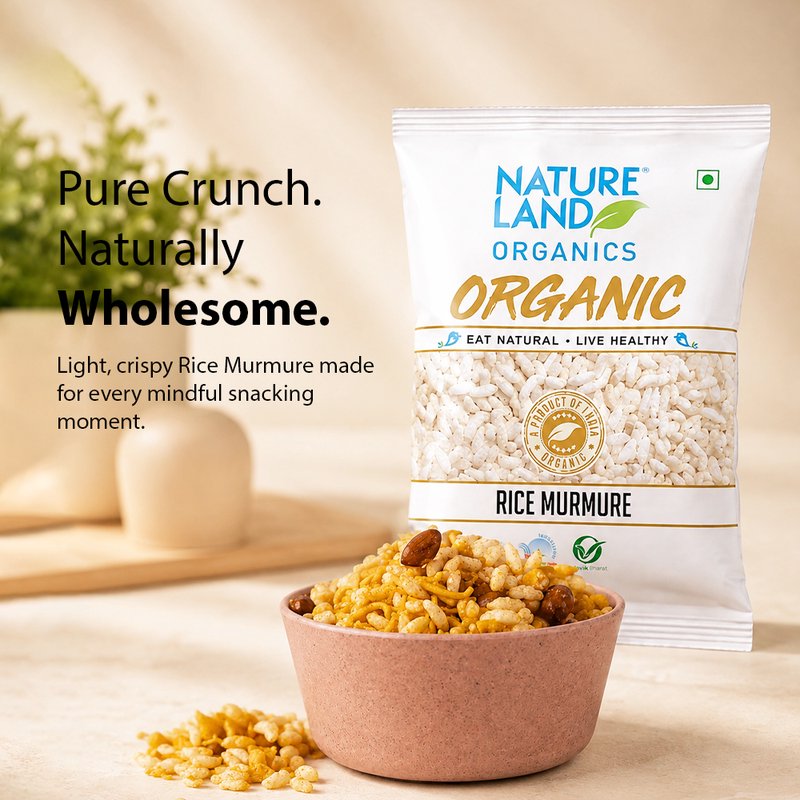 Natureland Organics Rice Murmure 200g | 100% Organic Puffed Rice | Light & Crispy Murmura for Bhel, Chivda, Snacks & Breakfast