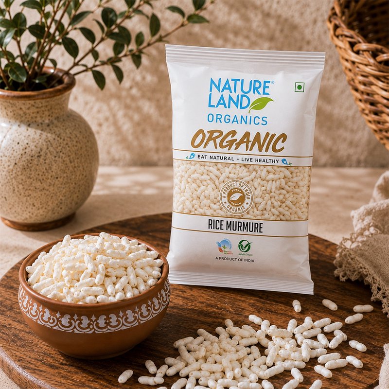Natureland Organics Rice Murmure 200g | 100% Organic Puffed Rice | Light & Crispy Murmura for Bhel, Chivda, Snacks & Breakfast