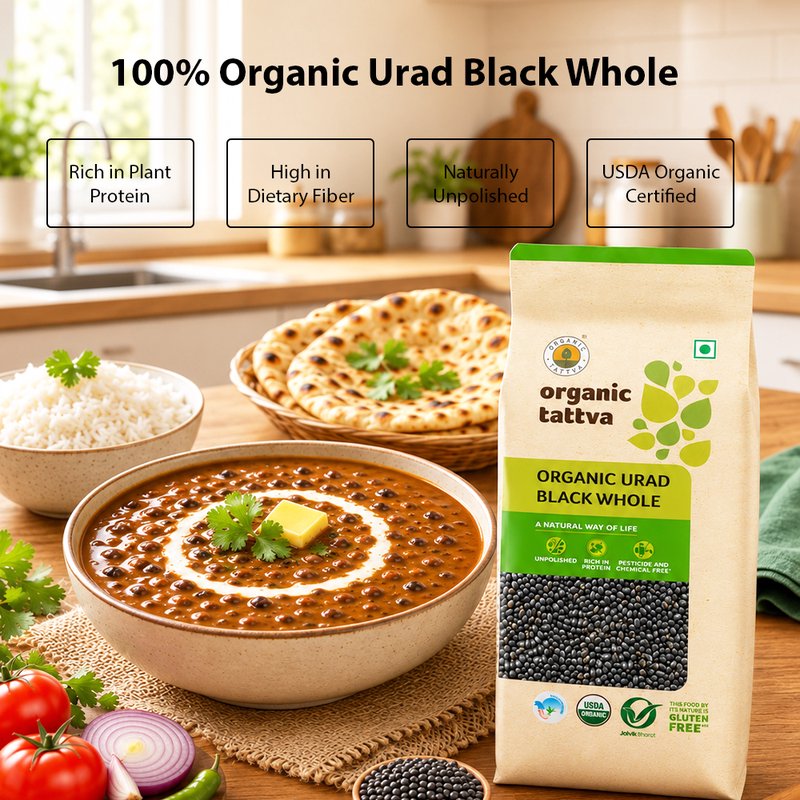 Organic Tattva Urad Black Whole | Organic Whole Black Gram | Premium Sabut Urad Dal | High Protein Lentils for Daily Dishes