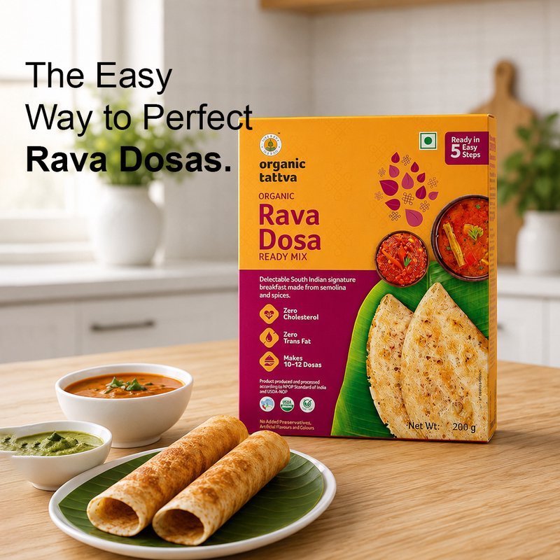 Organic Tattva Rava Dosa Ready Mix | Instant Rava Dosa Mix | Crispy South Indian Breakfast Premix