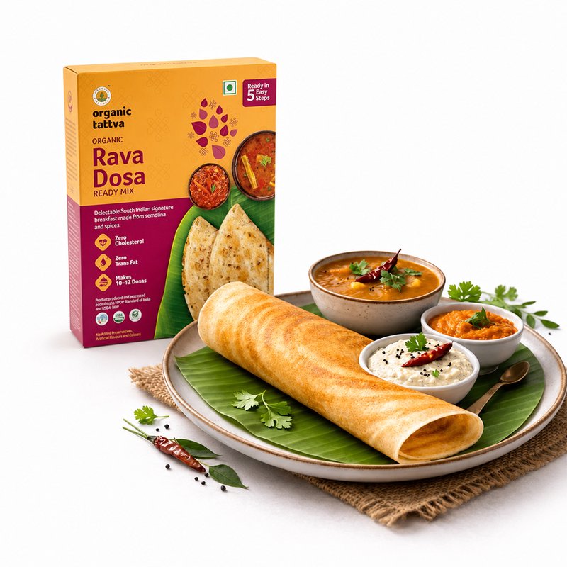 Organic Tattva Rava Dosa Ready Mix | Instant Rava Dosa Mix | Crispy South Indian Breakfast Premix