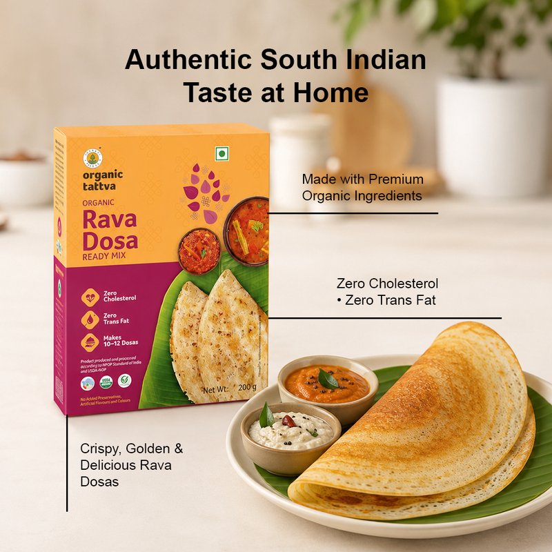 Organic Tattva Rava Dosa Ready Mix | Instant Rava Dosa Mix | Crispy South Indian Breakfast Premix