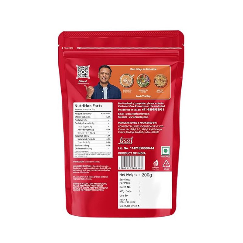Farmley Sunflower Seeds | Premium Roasted Sunflower Seeds | High Fibre & Protein-Rich Healthy Snack | Rich in Vitamin E | Perfect for Snacking, Salads & Baking | 200g thumbnail 2