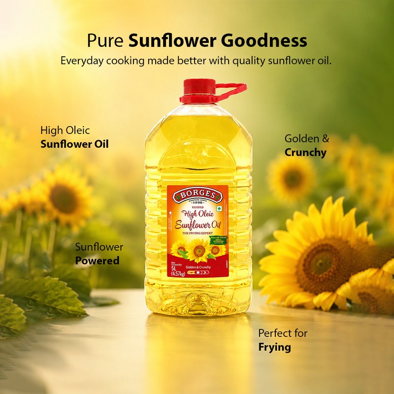 Borges Borgefrit Sunflower Oil | Refined Sunflower Cooking Oil | Light & Versatile Edible Oil | Ideal for Frying, Sautéing & Everyday Cooking