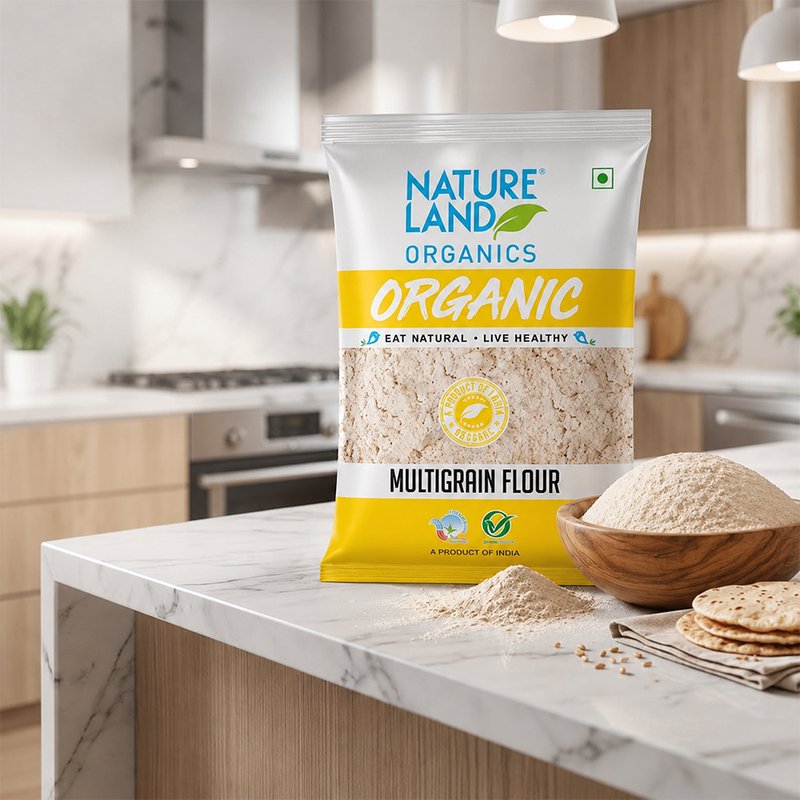 Natureland Organics Multigrain Flour 500g | 100% Organic Atta Mix | High Fibre & Protein Rich Flour for Soft Rotis, Parathas & Everyday Cooking