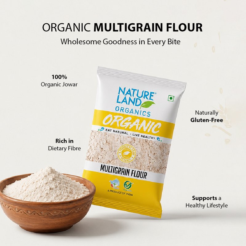 Natureland Organics Multigrain Flour 500g | 100% Organic Atta Mix | High Fibre & Protein Rich Flour for Soft Rotis, Parathas & Everyday Cooking