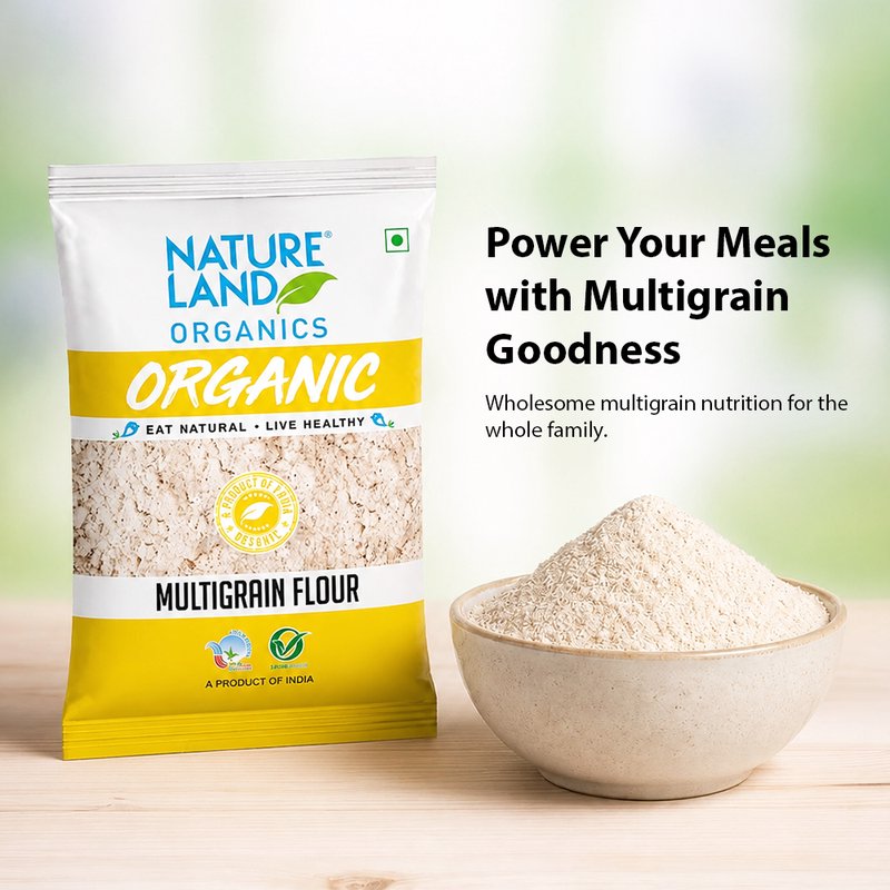 Natureland Organics Multigrain Flour 750g | 100% Organic Atta Mix | High Fibre & Protein Rich Flour for Soft Rotis, Parathas & Everyday Cooking