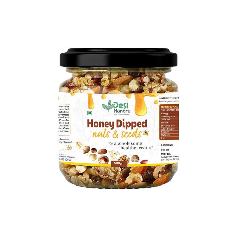 Desi Mantra Premium Honey Dipped Nuts & Seeds | Crunchy Dry Fruits Coated with Pure Honey | Healthy Snack Mix Rich in Taste & Nutrition | Perfect for Gifting & Everyday Munching