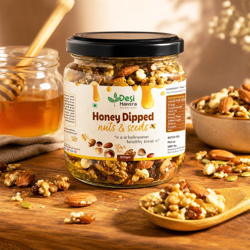 Desi Mantra Premium Honey Dipped Nuts & Seeds | Crunchy Dry Fruits Coated with Pure Honey | Healthy Snack Mix Rich in Taste & Nutrition | Perfect for Gifting & Everyday Munching thumbnail 3
