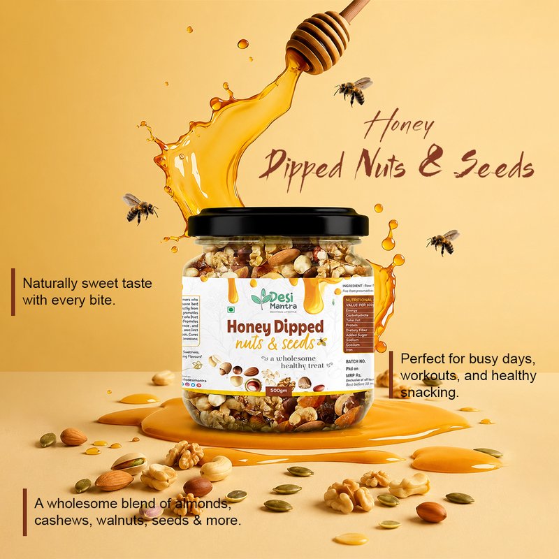 Desi Mantra Premium Honey Dipped Nuts & Seeds | Crunchy Dry Fruits Coated with Pure Honey | Healthy Snack Mix Rich in Taste & Nutrition | Perfect for Gifting & Everyday Munching thumbnail 4