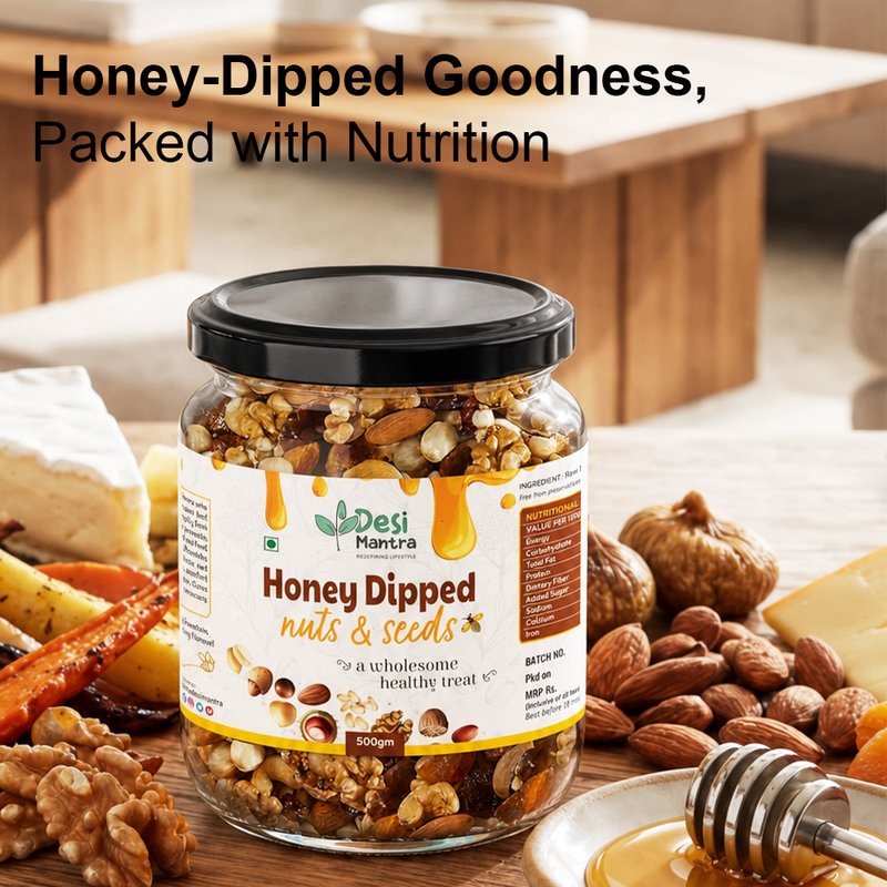 Desi Mantra Premium Honey Dipped Nuts & Seeds | Crunchy Dry Fruits Coated with Pure Honey | Healthy Snack Mix Rich in Taste & Nutrition | Perfect for Gifting & Everyday Munching thumbnail 5