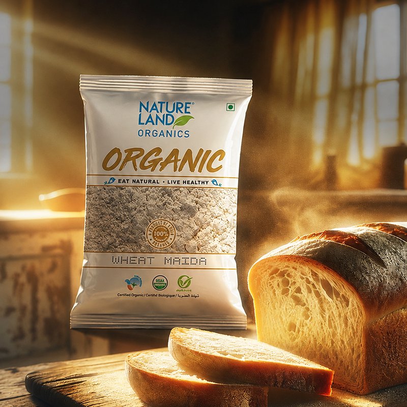 Natureland Organics Wheat Maida 500g | 100% Organic Refined Wheat Flour | Fine Texture Flour for Baking, Breads, Cakes, Cookies & Everyday Cooking