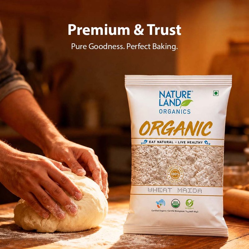 Natureland Organics Wheat Maida 500g | 100% Organic Refined Wheat Flour | Fine Texture Flour for Baking, Breads, Cakes, Cookies & Everyday Cooking