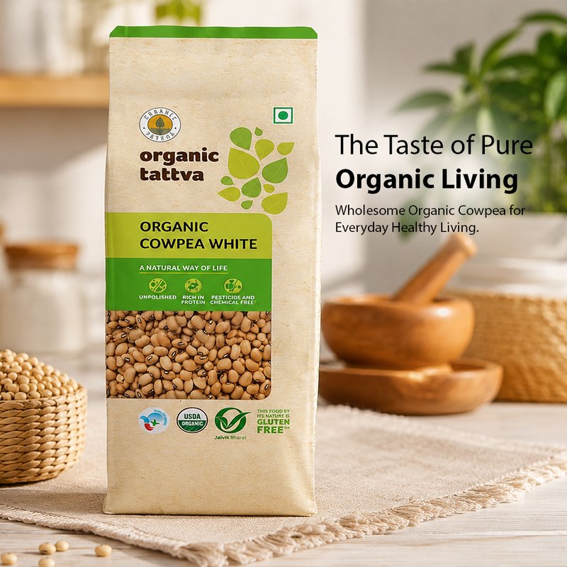 Organic Tattva White Cowpea | Organic Lobia White | Premium White Cowpeas | High in Protein and Fibre Legumes
