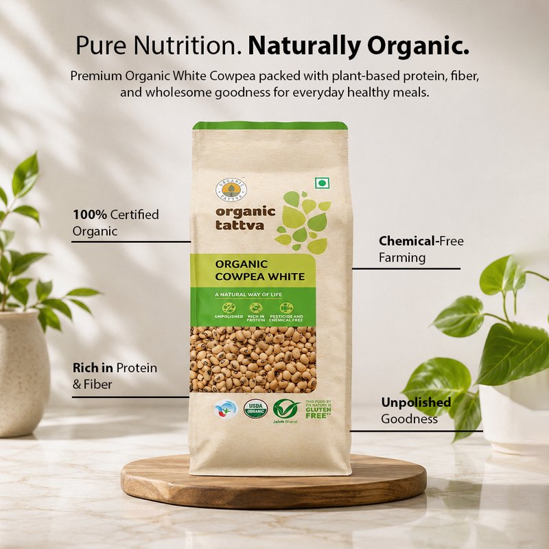 Organic Tattva White Cowpea | Organic Lobia White | Premium White Cowpeas | High in Protein and Fibre Legumes