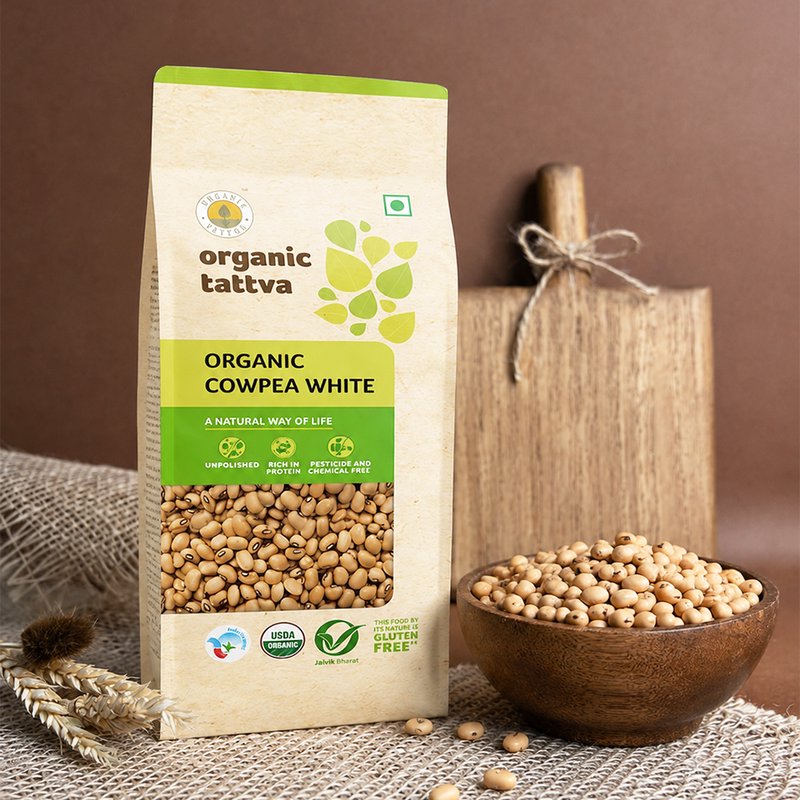 Organic Tattva White Cowpea | Organic Lobia White | Premium White Cowpeas | High in Protein and Fibre Legumes