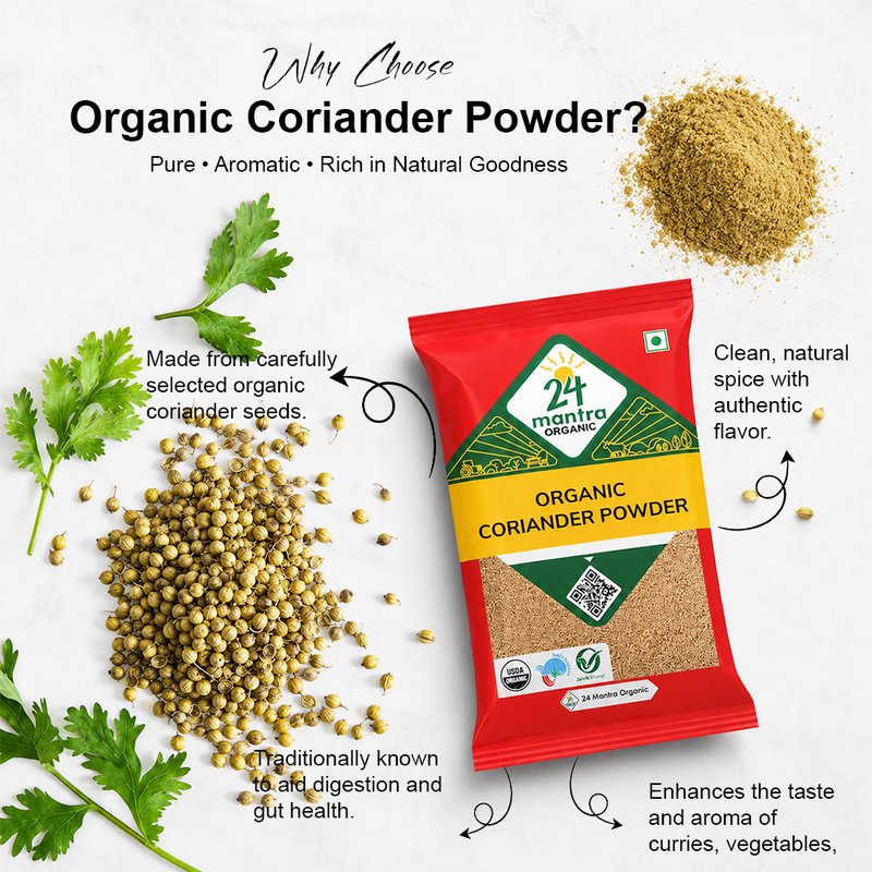 24 Mantra Organic Coriander Powder | Dhania Powder | Ground Coriander Spice | 100% Organic | Rich Aroma | Indian Masala
