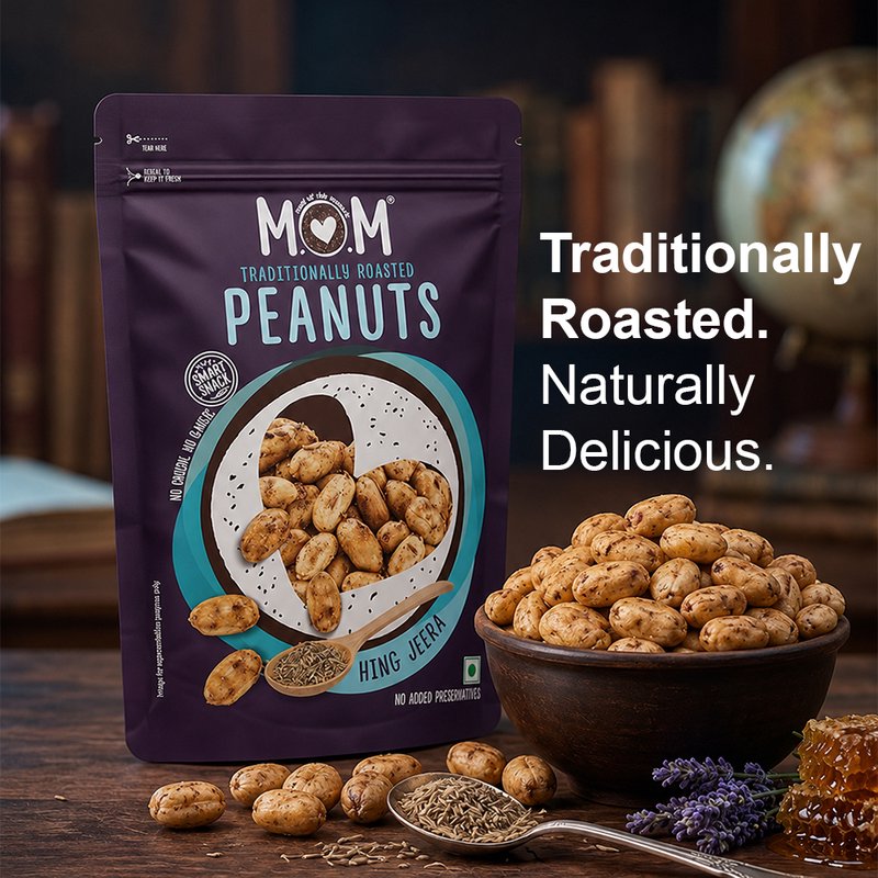 MOM Roasted Hing Jeera Peanuts 140g | Roasted Peanuts with Asafoetida & Cumin | Ready to Eat Snack | Family Pack