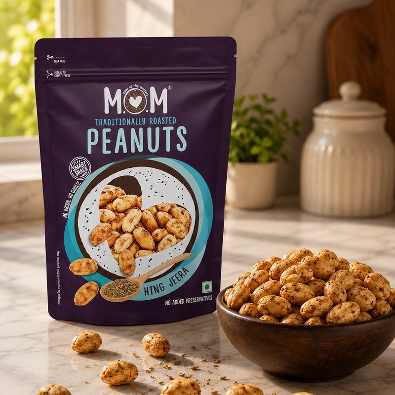 MOM Roasted Hing Jeera Peanuts 140g | Roasted Peanuts with Asafoetida & Cumin | Ready to Eat Snack | Family Pack