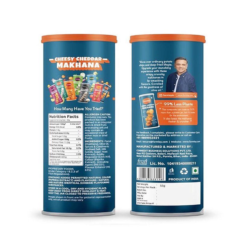 FARMLEY JAR MAKHANA CHEDDAR CHEESY 55GM thumbnail 2