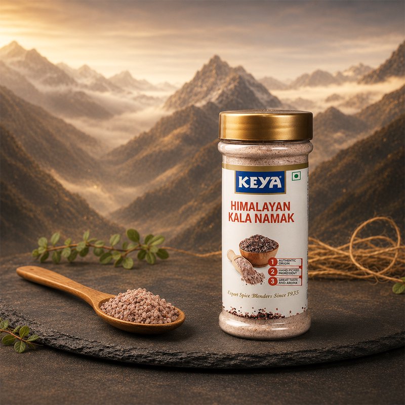Keya Himalayan Black Salt Can | Premium Kala Namak Seasoning | Tangy Authentic Flavor for Chaats, Fruits, Salads & Everyday Cooking
