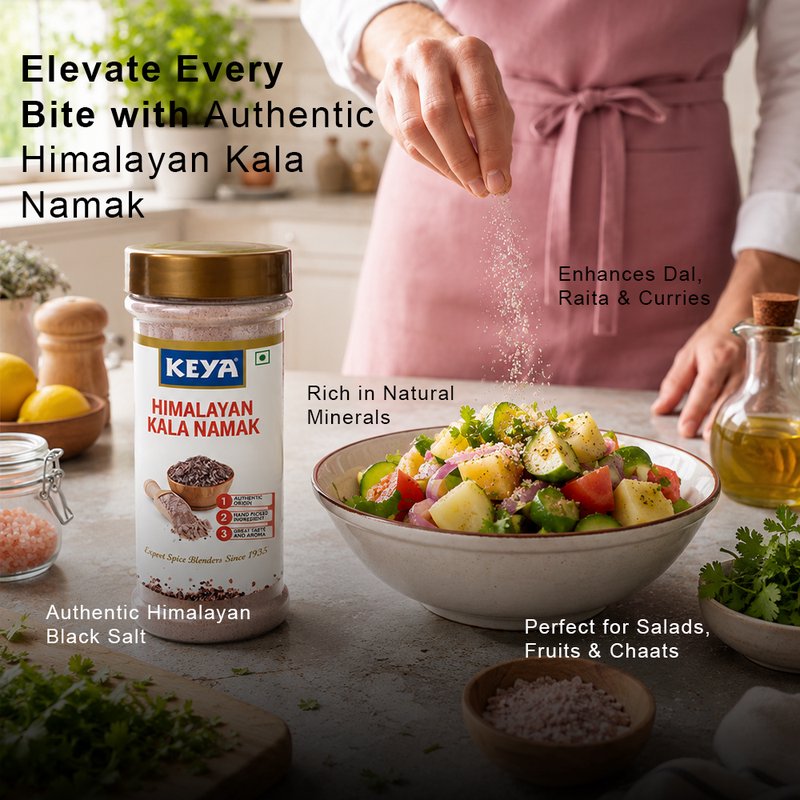 Keya Himalayan Black Salt Can | Premium Kala Namak Seasoning | Tangy Authentic Flavor for Chaats, Fruits, Salads & Everyday Cooking