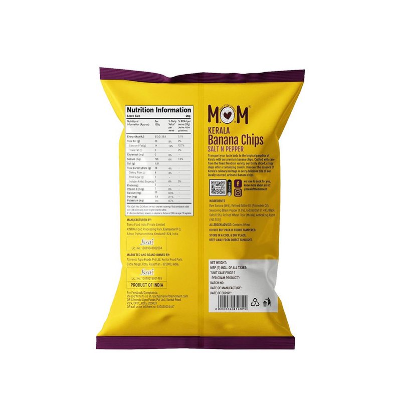 MOM Salt N Pepper Banana Chips 75g | Super Thin & Crispy Kerala Style Banana Chips | Salt & Pepper Flavored | No Artificial Flavours | Zero Trans Fat thumbnail 2