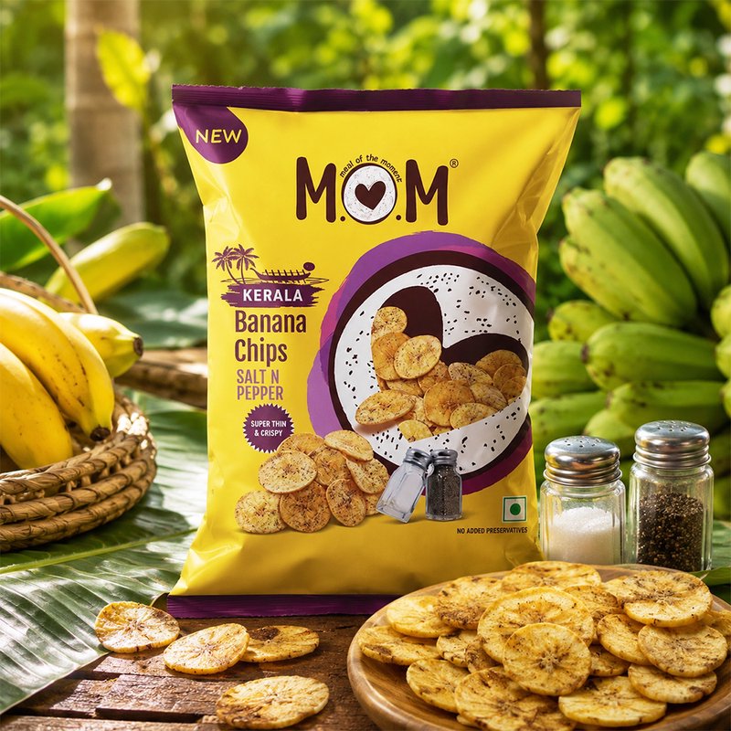 MOM Salt N Pepper Banana Chips 75g | Super Thin & Crispy Kerala Style Banana Chips | Salt & Pepper Flavored | No Artificial Flavours | Zero Trans Fat