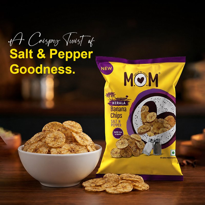 MOM Salt N Pepper Banana Chips 75g | Super Thin & Crispy Kerala Style Banana Chips | Salt & Pepper Flavored | No Artificial Flavours | Zero Trans Fat