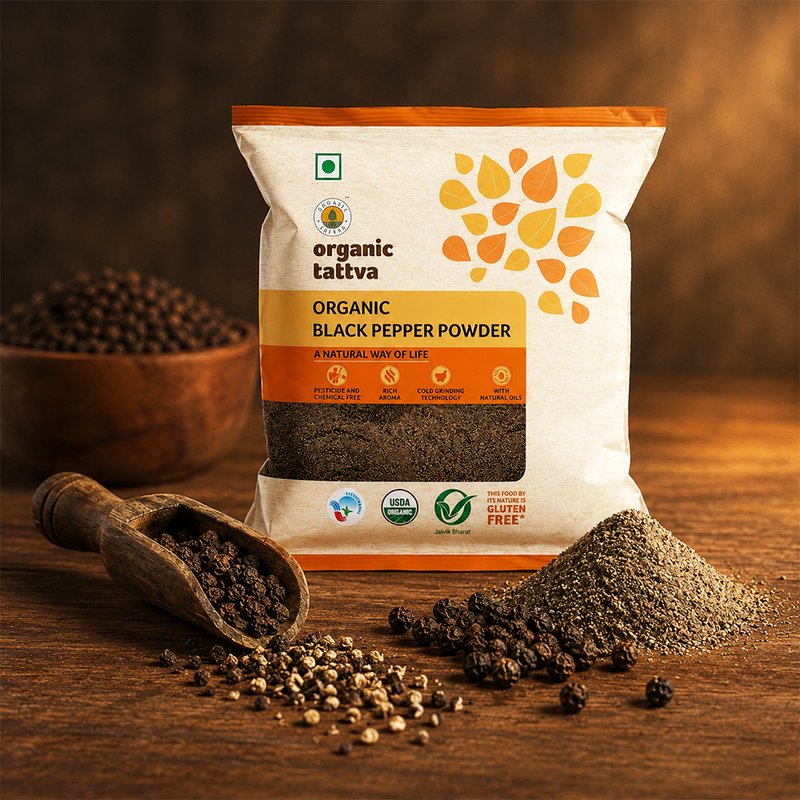 Organic Tattva Black Pepper Powder | Organic Kali Mirch Powder | Premium Ground Black Pepper | Spicy Spice for Everyday Cooking