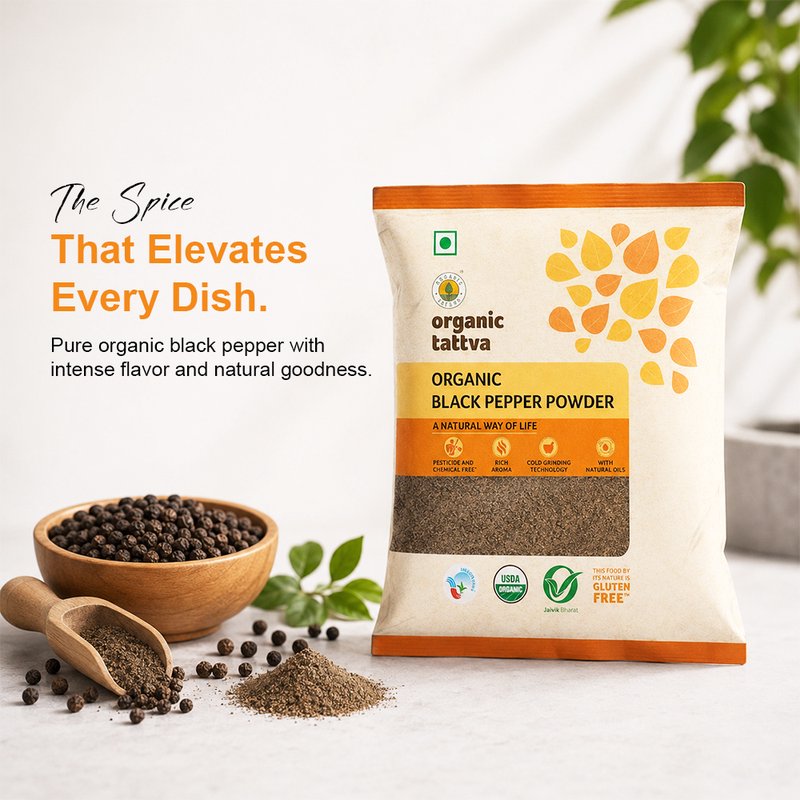 Organic Tattva Black Pepper Powder | Organic Kali Mirch Powder | Premium Ground Black Pepper | Spicy Spice for Everyday Cooking