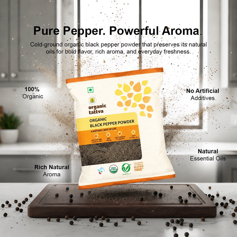 Organic Tattva Black Pepper Powder | Organic Kali Mirch Powder | Premium Ground Black Pepper | Spicy Spice for Everyday Cooking