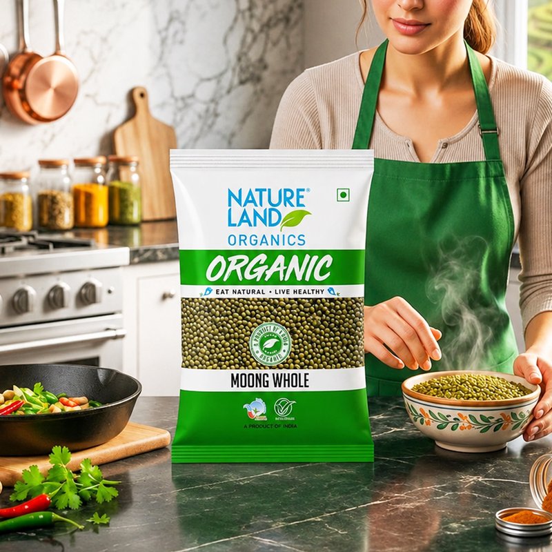 Natureland Organics Moong Whole 500g | 100% Organic Whole Green Gram | Protein & Fibre Rich Whole Moong for Sprouts, Dal, Khichdi & Everyday Cooking