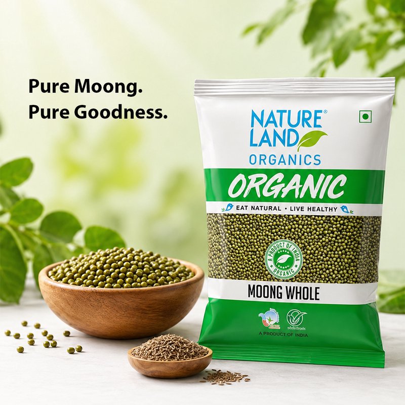 Natureland Organics Moong Whole 500g | 100% Organic Whole Green Gram | Protein & Fibre Rich Whole Moong for Sprouts, Dal, Khichdi & Everyday Cooking