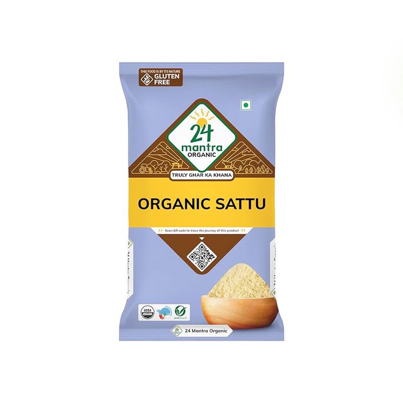 24 Mantra Organic Sattu | 100% Certified Organic Roasted Gram Flour | High in Protein & Fiber | Natural Energy Drink & Cooking Mix | Chemical-Free