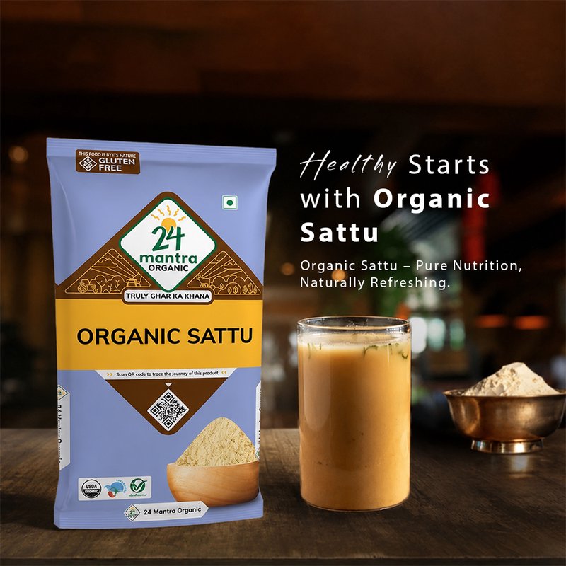 24 Mantra Organic Sattu | 100% Certified Organic Roasted Gram Flour | High in Protein & Fiber | Natural Energy Drink & Cooking Mix | Chemical-Free