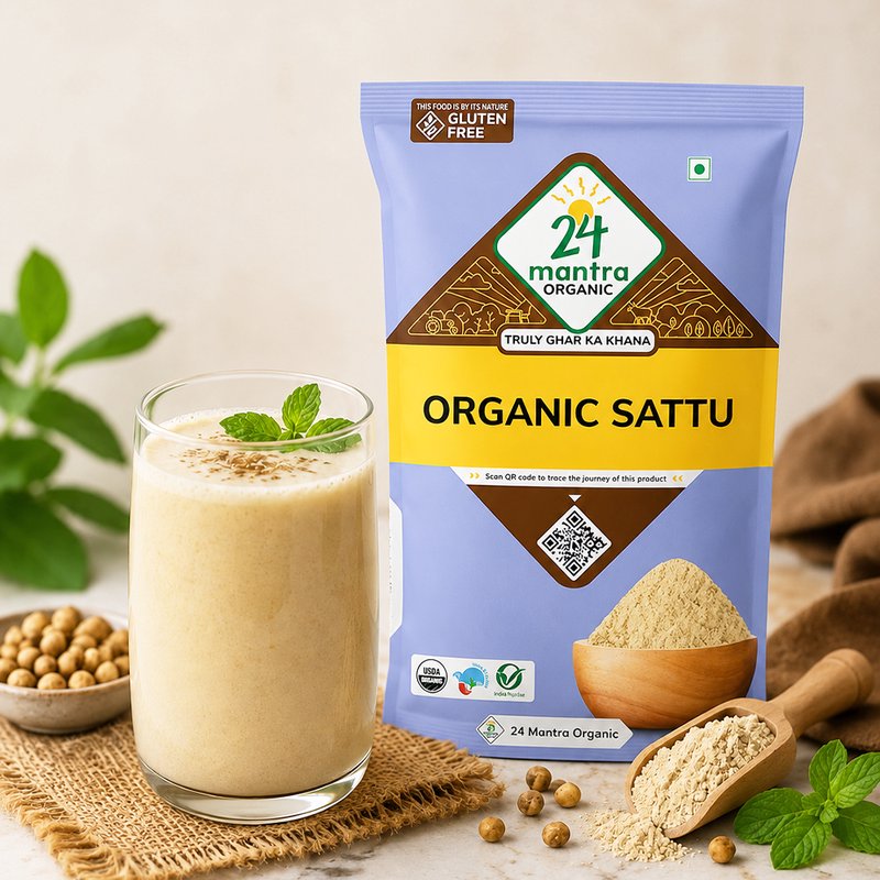 24 Mantra Organic Sattu | 100% Certified Organic Roasted Gram Flour | High in Protein & Fiber | Natural Energy Drink & Cooking Mix | Chemical-Free