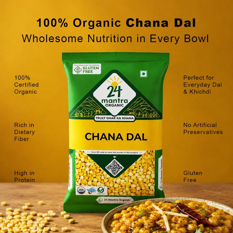 24 Mantra Organic Chana Dal | Split Bengal Gram | Premium Gram Dal | 100% Organic | Everyday Indian Pulses