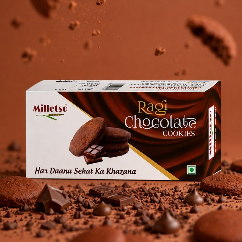 Milletso Ragi Chocolate Cookies | Crunchy Millet Chocolate Cookies | Healthy Fiber Rich Snack | No Maida Cookies | Calcium & Iron Rich Ragi Biscuits | Delicious Tea Time Cookies for Kids & Adults