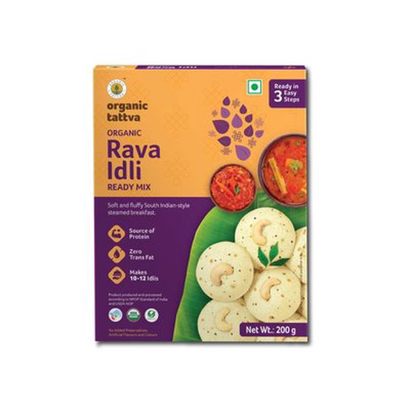 Organic Tattva Rava Idli Ready Mix | Instant Suji Idli Mix | Soft & Fluffy South Indian Breakfast | Quick & Easy Idli Premix