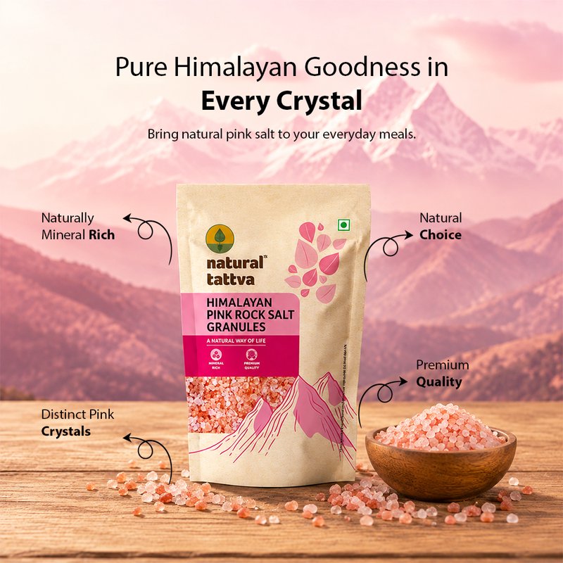 Natural Tattva Himalayan Pink Salt Granules | Pure Pink Rock Salt | Mineral Rich Salt | Natural Spices for Everyday Cooking