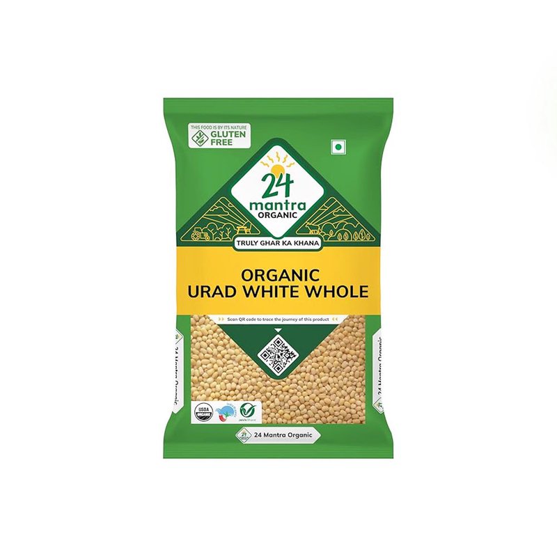 24 Mantra Organic White Urad Whole 500g| 100% Certified Organic White Urad Dal | Unpolished | High in Protein & Fiber | Chemical-Free